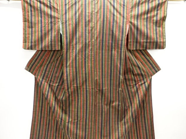 縞織り出し手織り紬着物